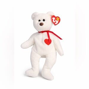 Ty Beanie Baby Valentino White Bear Brown Nose Red Heart Plush 1994 Mint w/ Tag